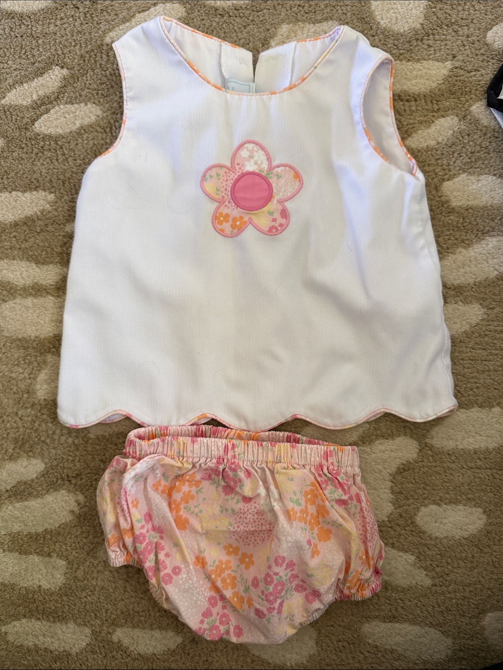 Little English White Top with Pink Floral Bloomers Set